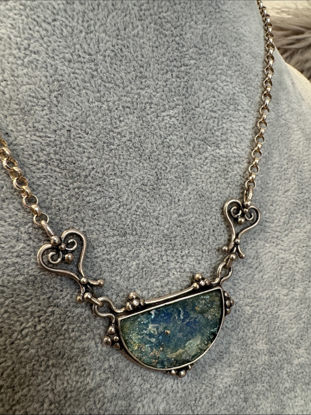 Bruria Handcrafted Silver Ancient Roman Blue/Green Glass Pendant Necklace
